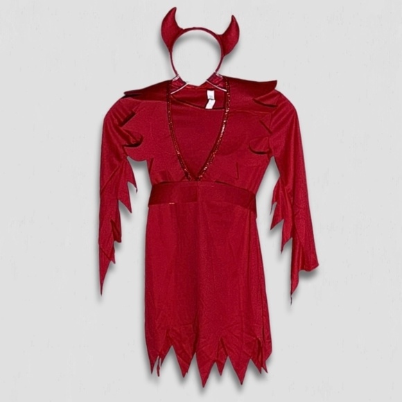 NIB Devious Devil Girls Costume Set Dress/Collar/Headband Red 4-6 - Picture 3 of 12